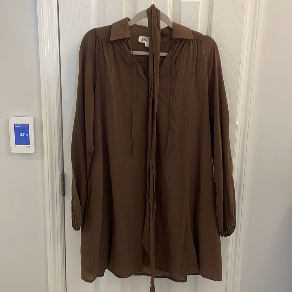 Listicle chocolate brown dress with tie at the waist - Sz S
